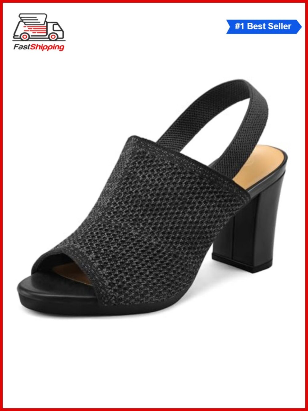 ✨ Women's Knit Peep Toe Slingback Chunky Block Heel Sandals